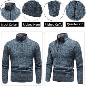 Quarter Zip Sweater Men's Pullover Sweaters Knit Long Sleeve Sweater Men‎